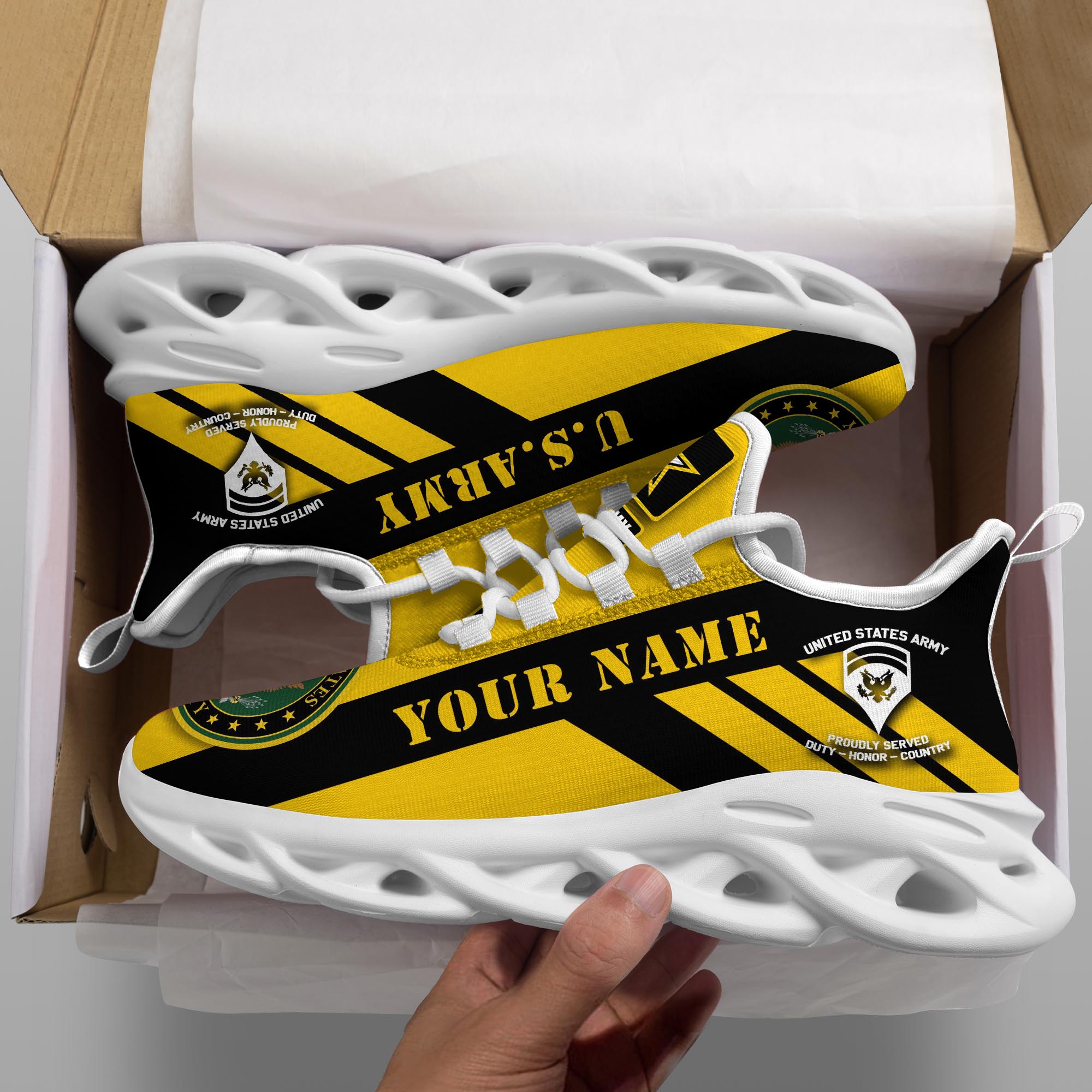 Veteran Personalized Name US Army Military Ranks Clunky Sneakers – Mionir