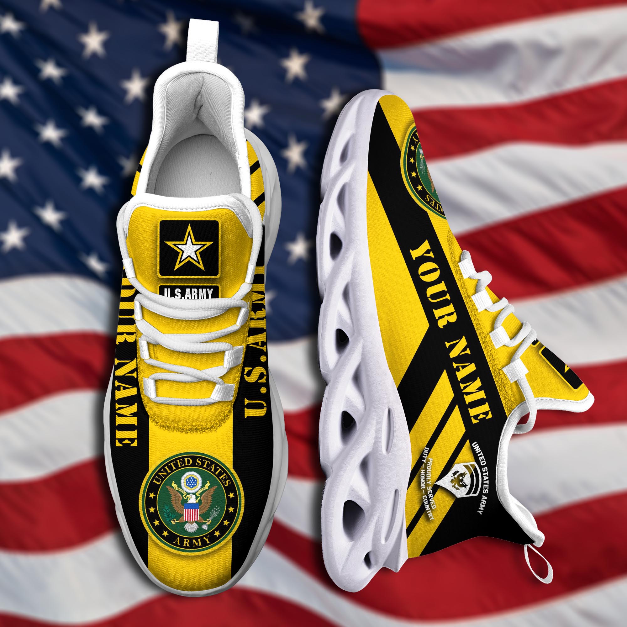 Veteran Personalized Name US Army Military Ranks Clunky Sneakers – Mionir